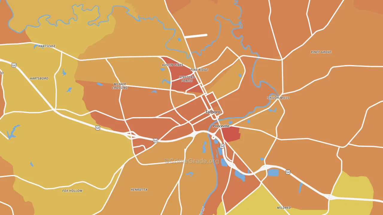 Tarboro, NC Map of Vehicle Theft Rates