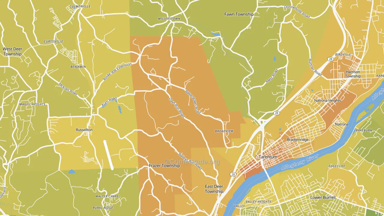 Tarentum, PA Map of Vehicle Theft Rates