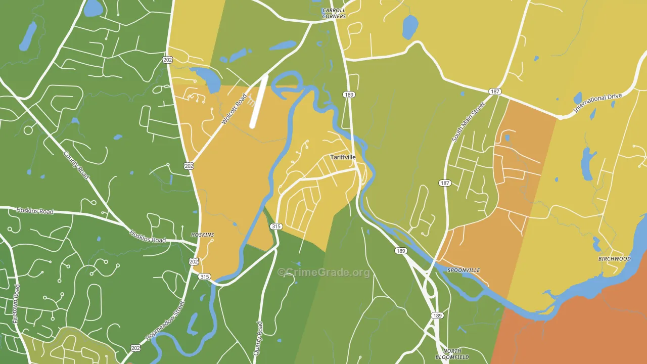 Tariffville, CT Map of Vehicle Theft Rates