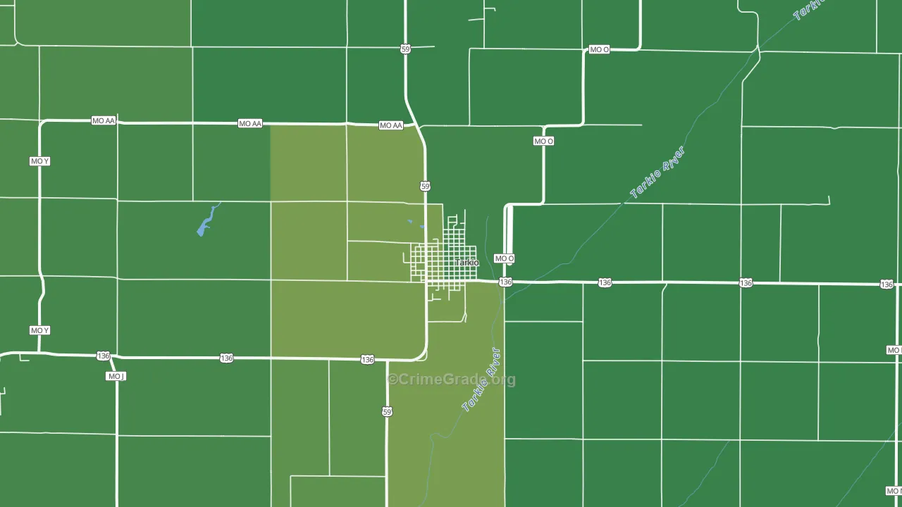 Tarkio, MO Map of Vehicle Theft Rates