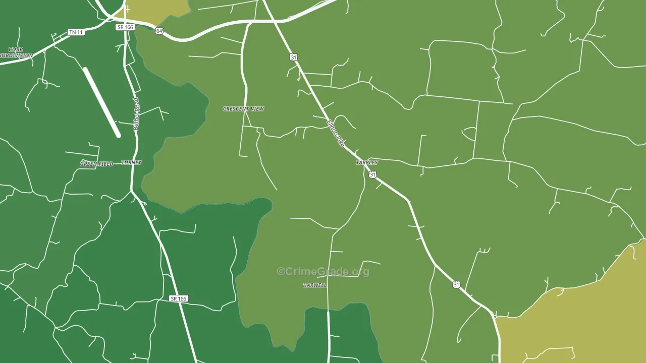 Tarpley, TN Map of Vehicle Theft Rates