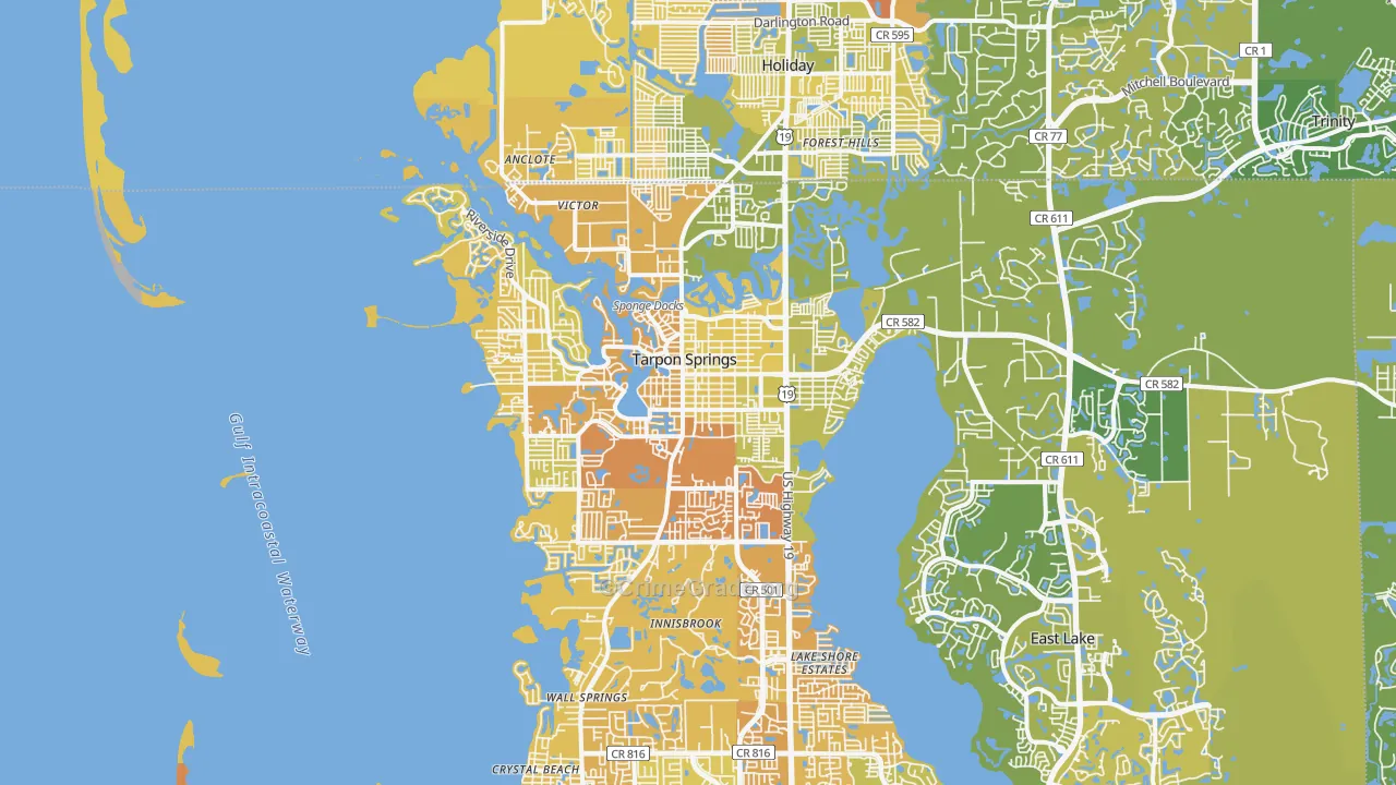 Tarpon Springs, FL Map of Vehicle Theft Rates