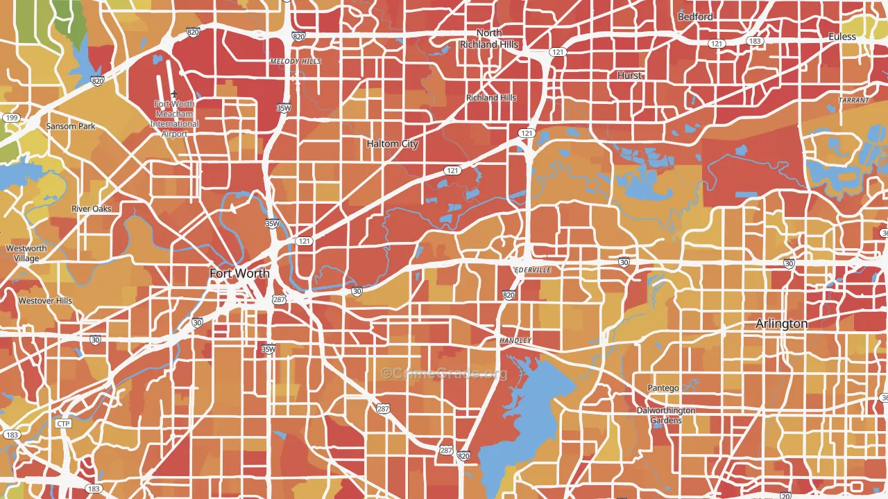 Tarrant County, TX Map of Vehicle Theft Rates