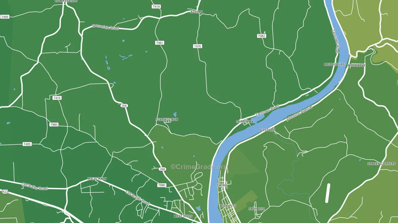 Tarrtown, PA Map of Vehicle Theft Rates