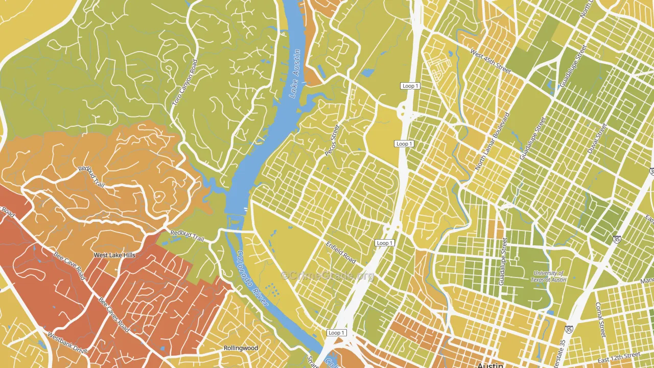 Tarrytown, Austin, TX Map of Vehicle Theft Rates