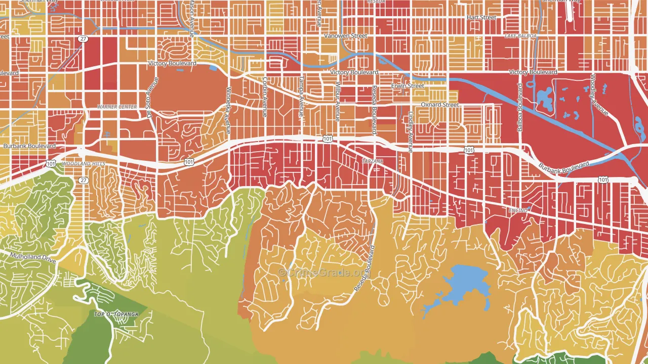 Tarzana, CA Map of Vehicle Theft Rates