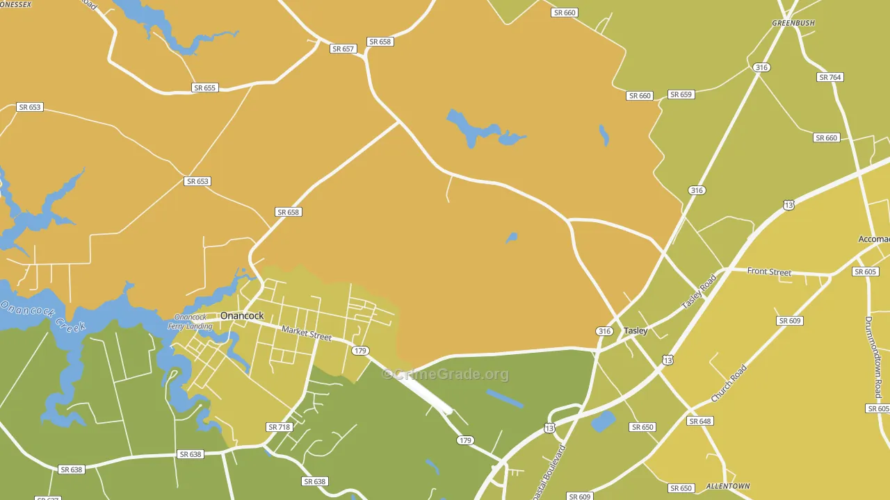 Tasley, VA Map of Vehicle Theft Rates