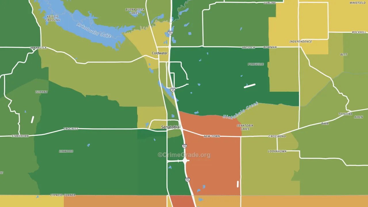 Tate County, MS Map of Vehicle Theft Rates