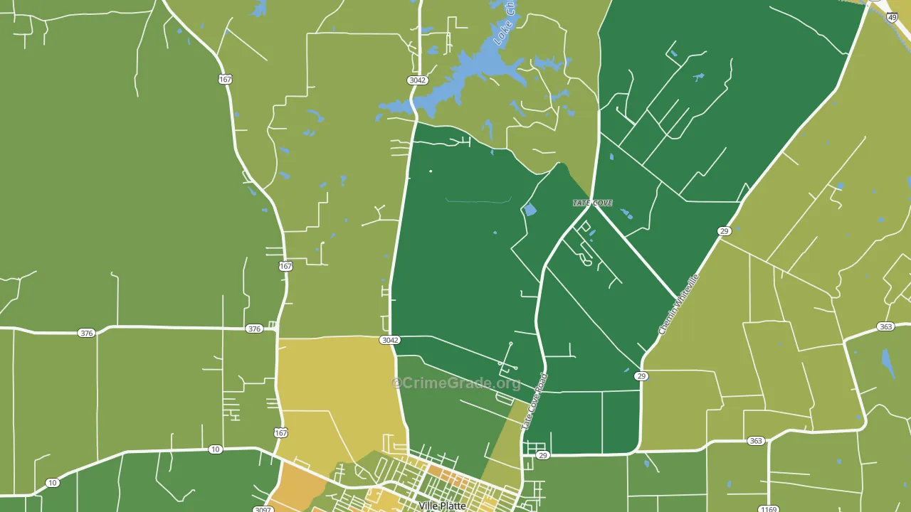 Tate Cove, LA Map of Vehicle Theft Rates