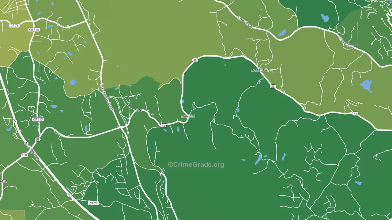 Tate, GA Map of Vehicle Theft Rates