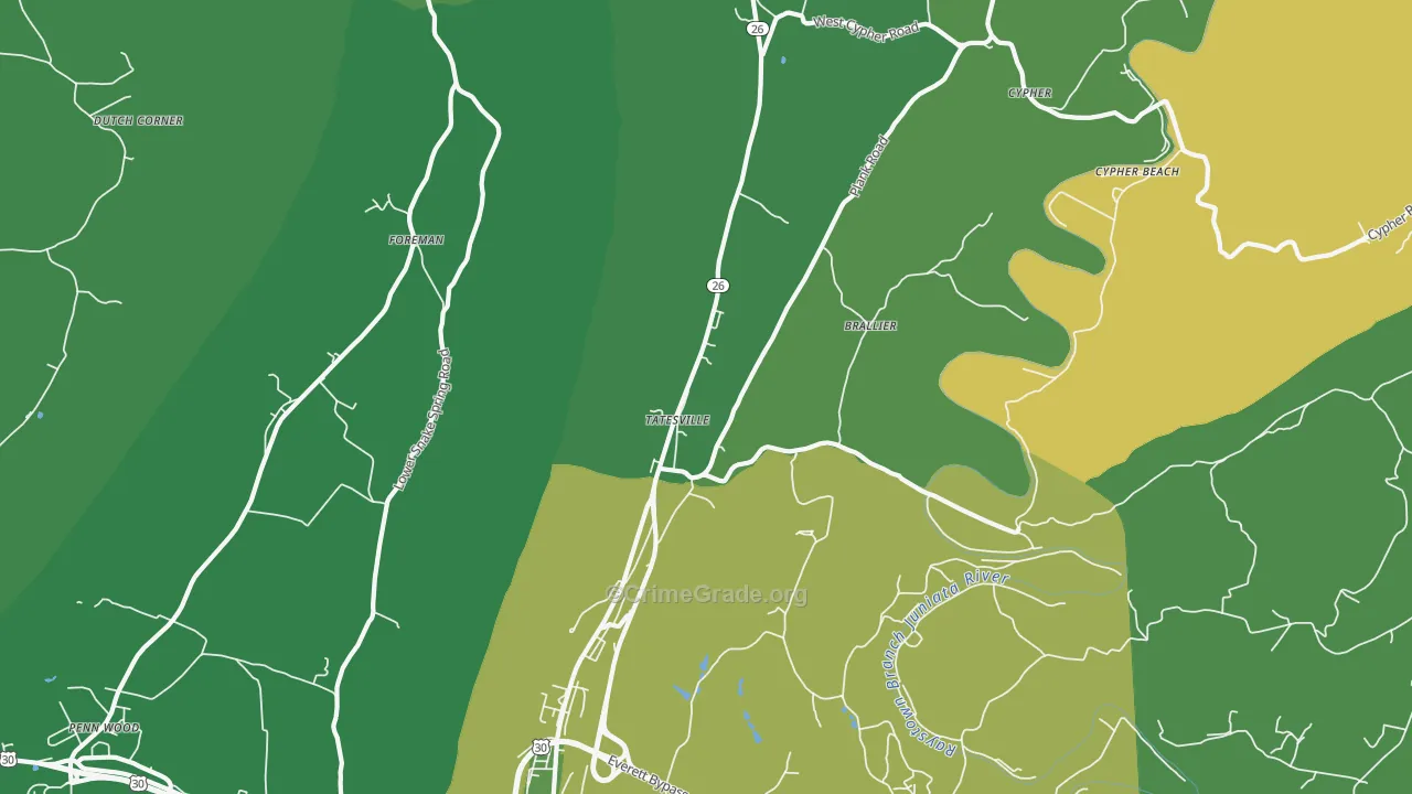 Tatesville, PA Map of Vehicle Theft Rates
