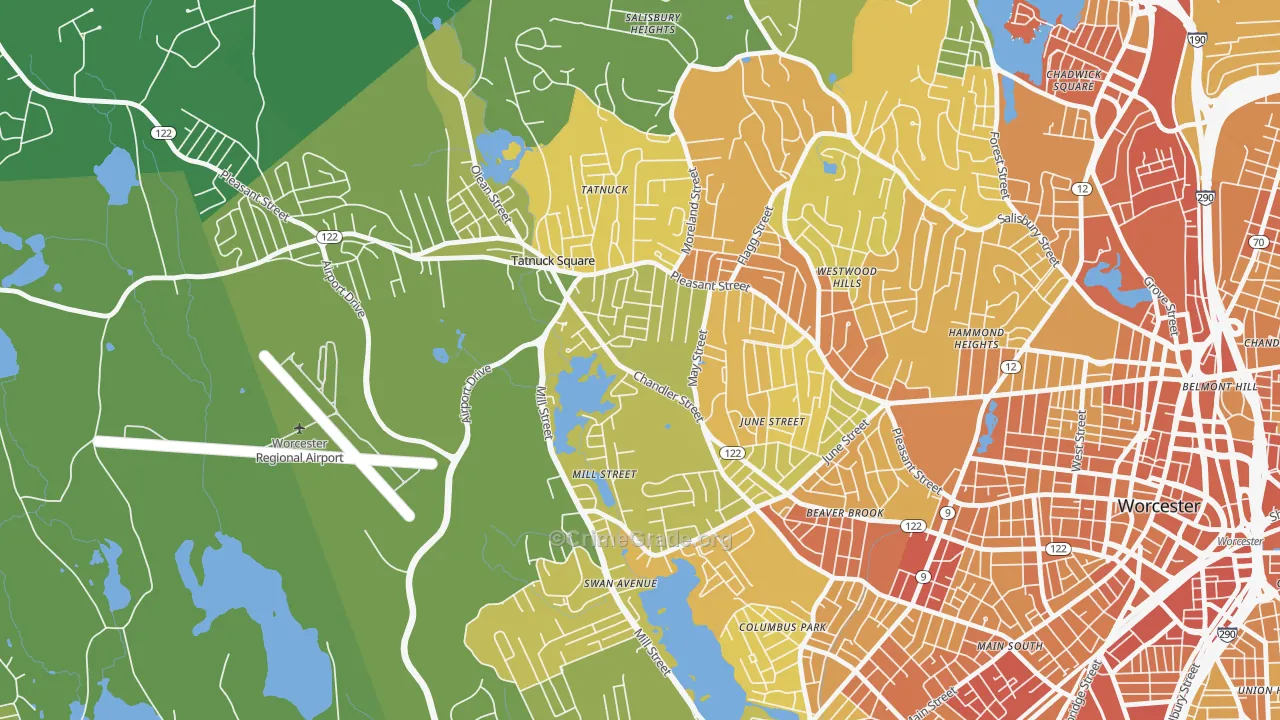 Tatnuck, Worcester, MA Map of Vehicle Theft Rates