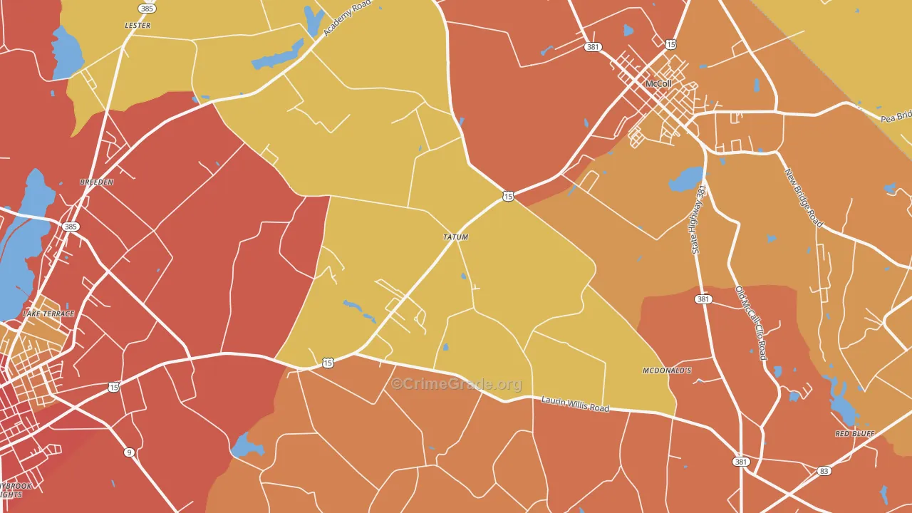 Tatum, SC Map of Vehicle Theft Rates