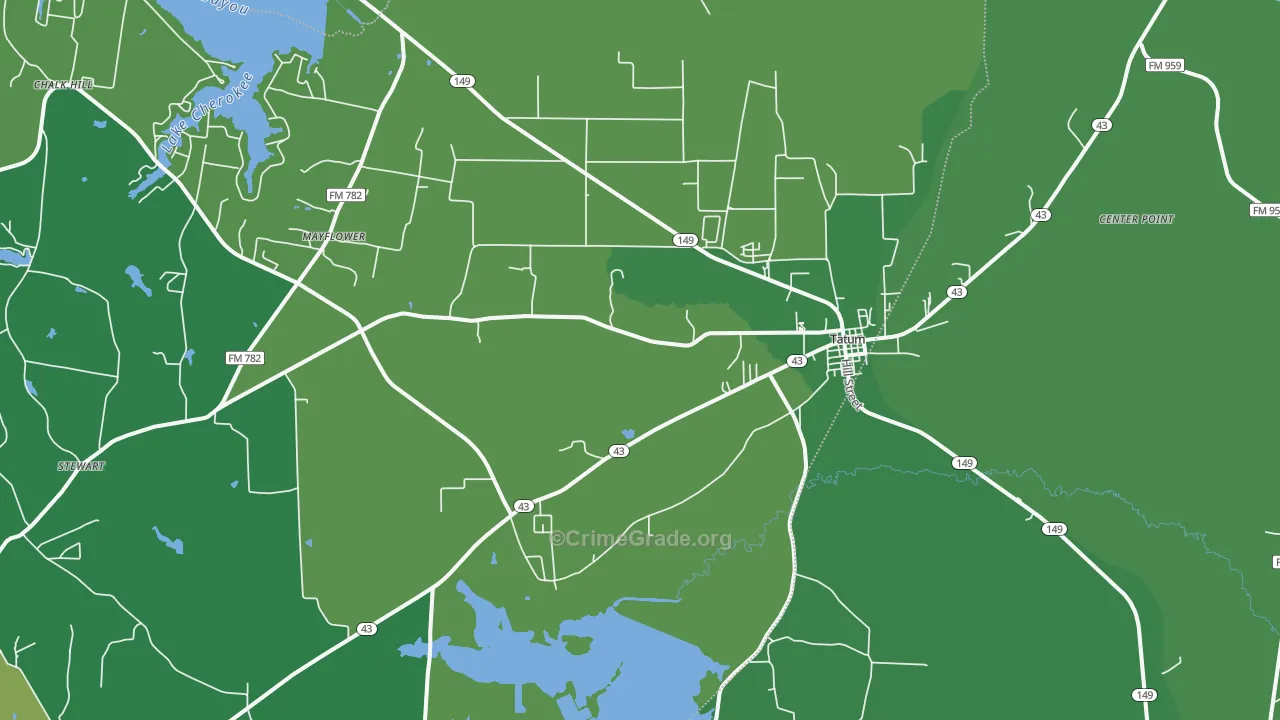 Tatum, TX Map of Vehicle Theft Rates