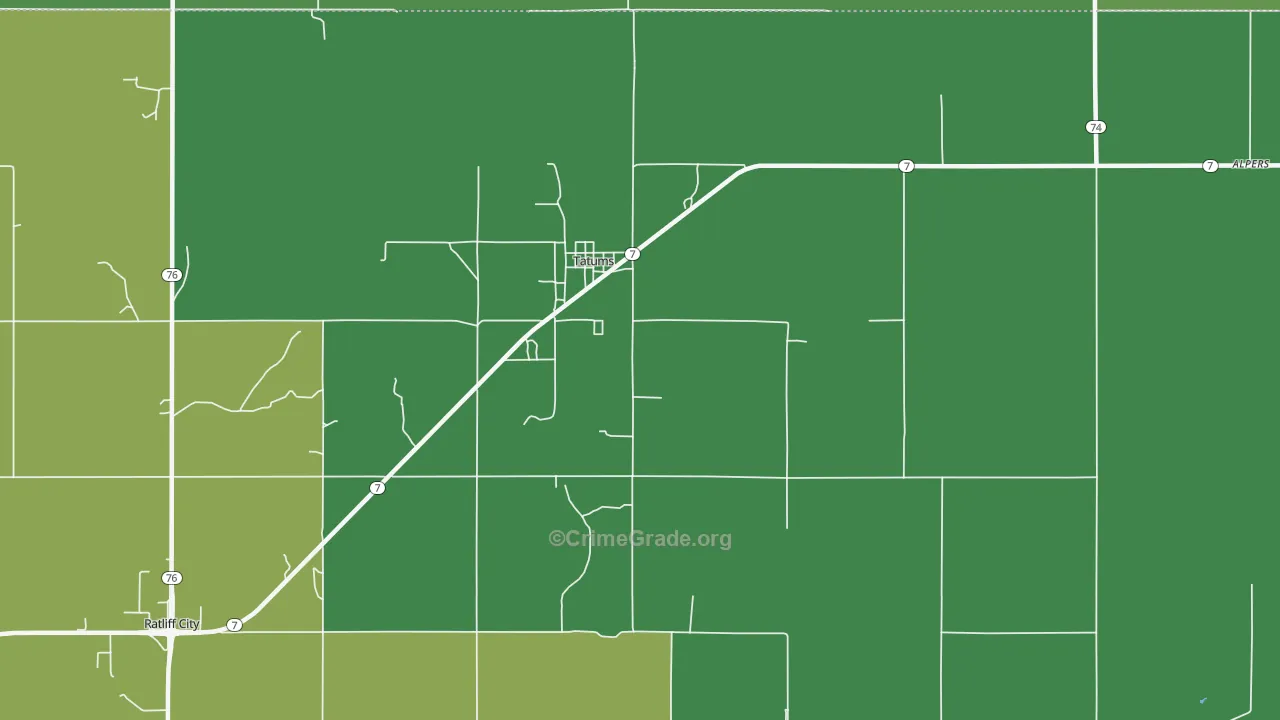 Tatums, OK Map of Vehicle Theft Rates