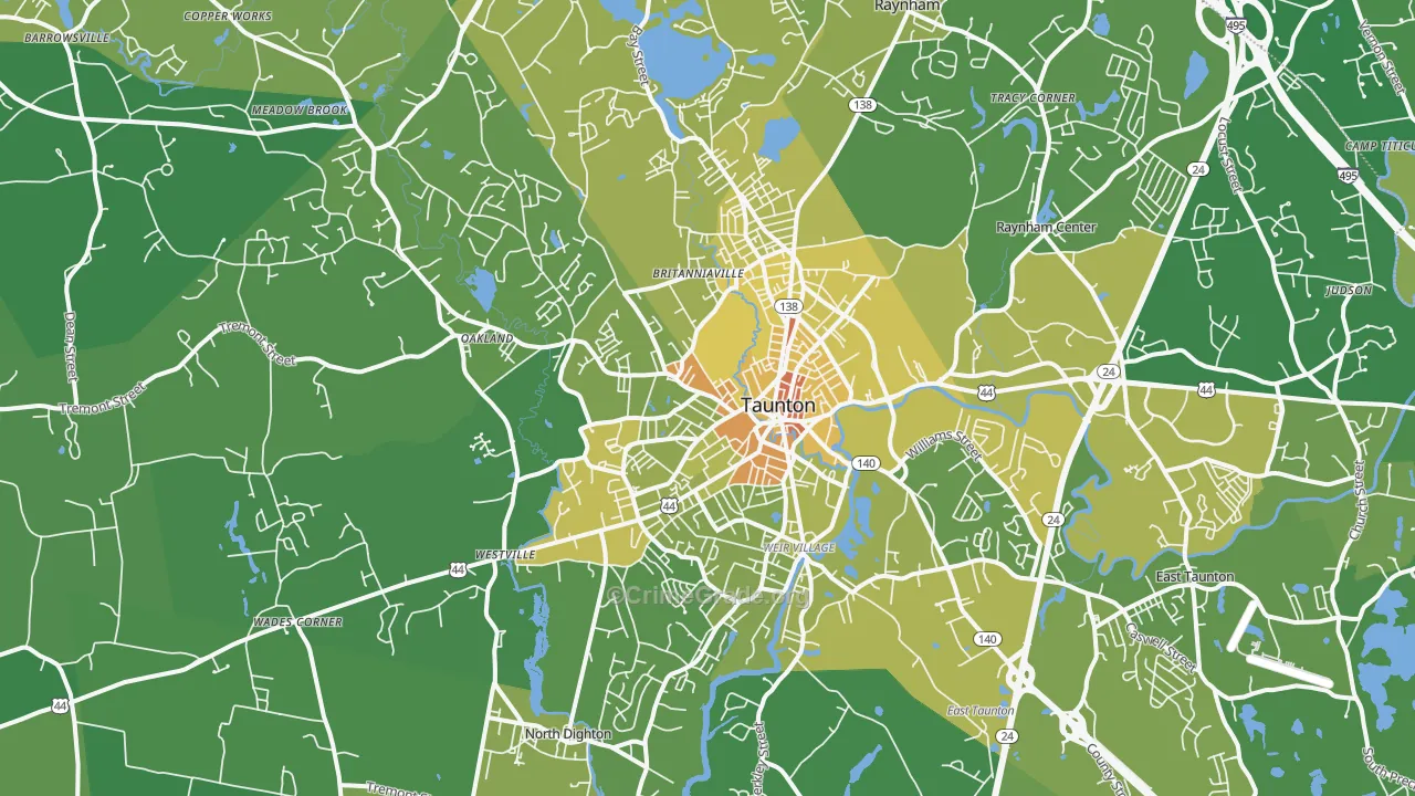 Taunton, MA Map of Vehicle Theft Rates