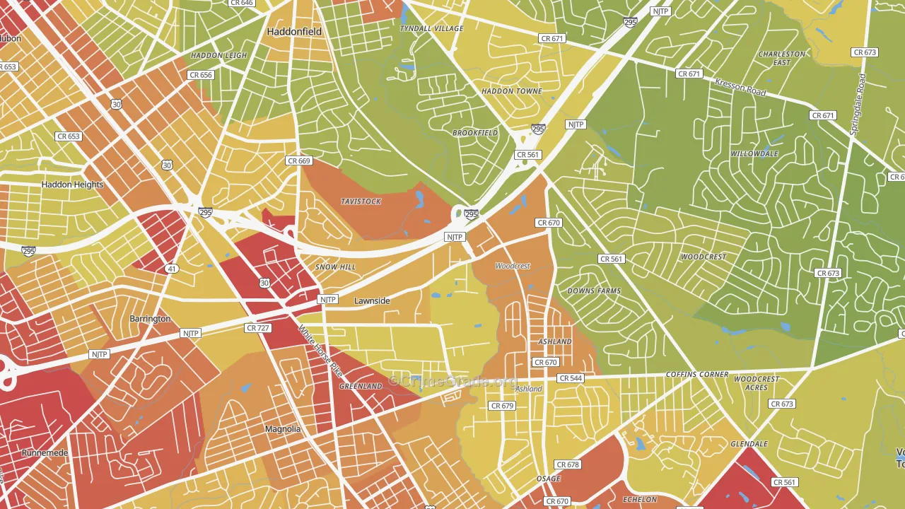 Tavistock, NJ Map of Vehicle Theft Rates