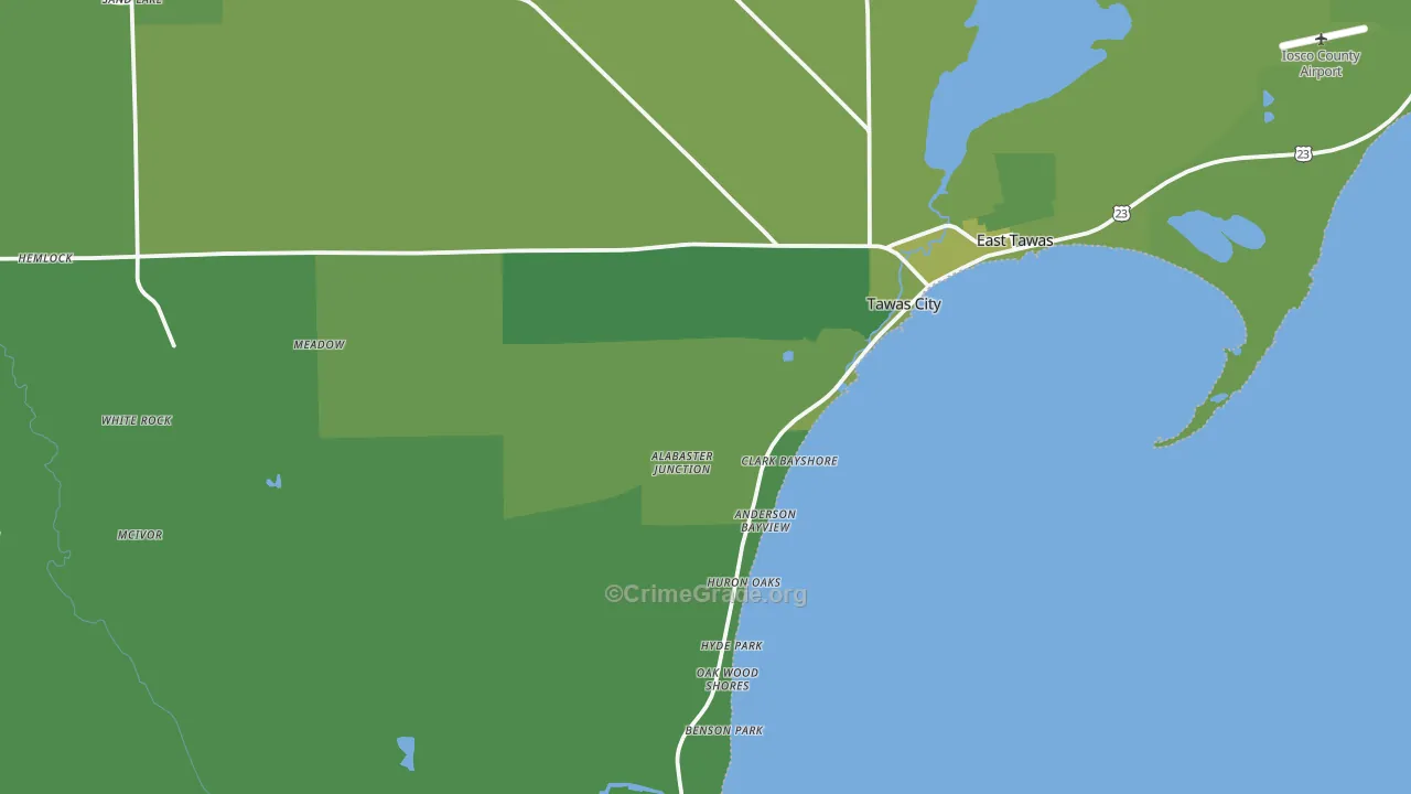 Tawas City, MI Map of Vehicle Theft Rates
