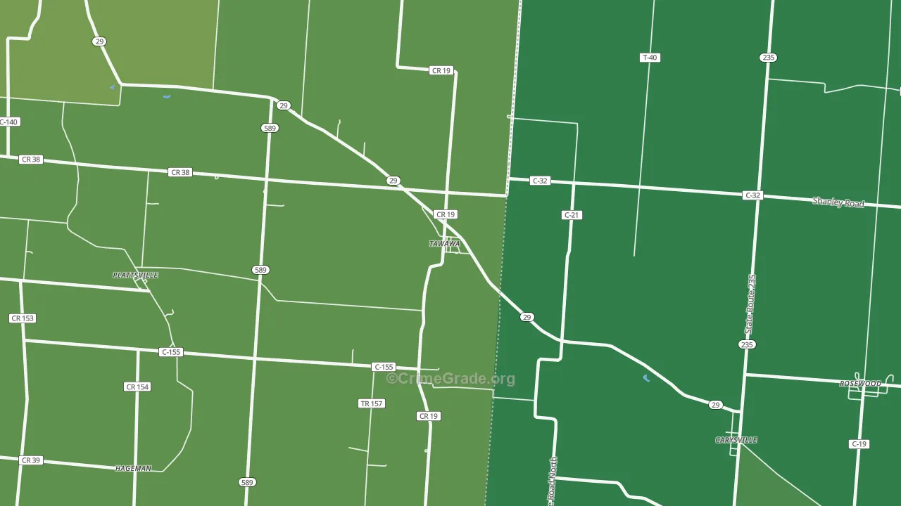 Tawawa, OH Map of Vehicle Theft Rates
