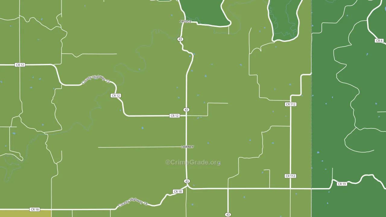 Tawney, MN Map of Vehicle Theft Rates