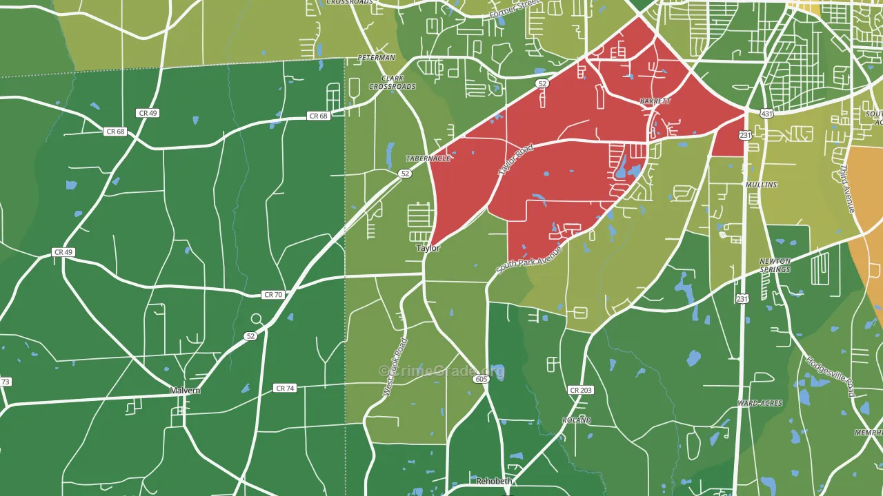 Taylor, AL Map of Vehicle Theft Rates