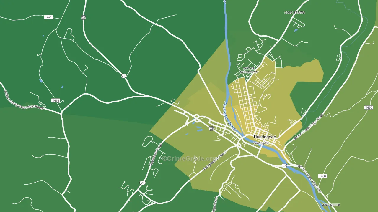 Taylor Highlands, PA Map of Vehicle Theft Rates