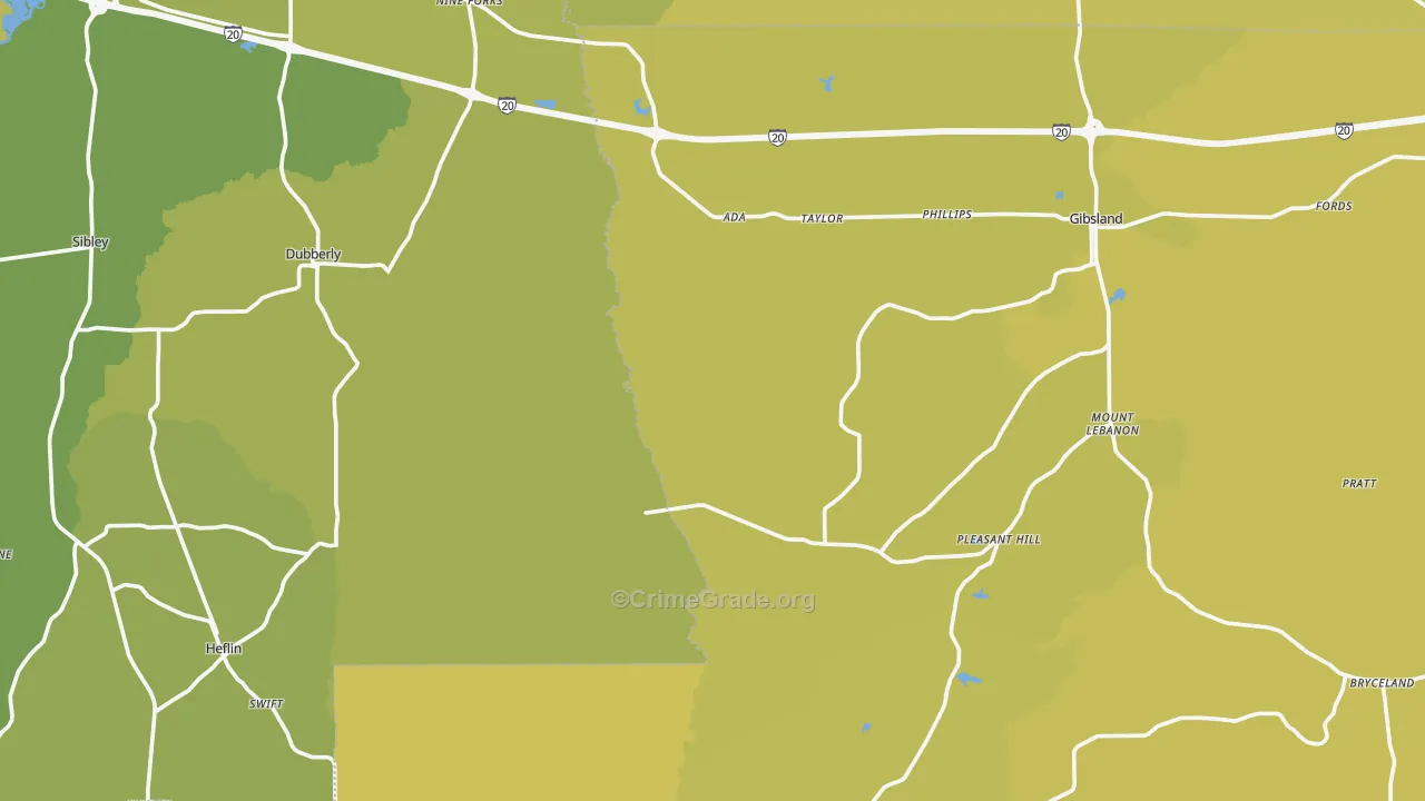 Taylor, LA Map of Vehicle Theft Rates