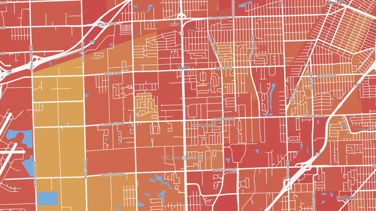 Taylor, MI Map of Vehicle Theft Rates