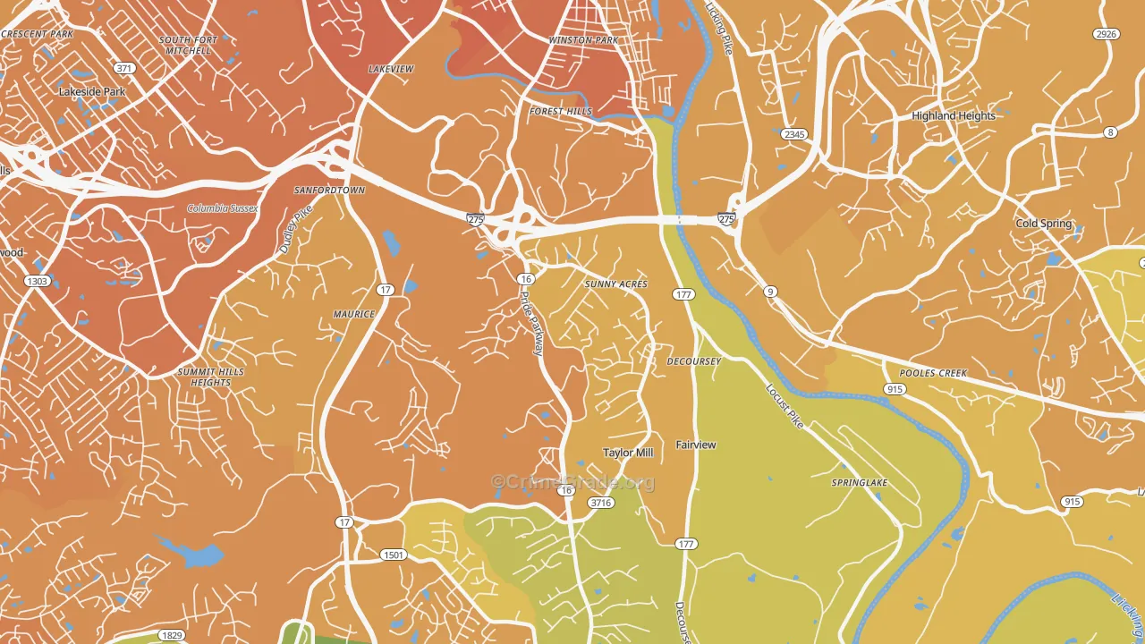 Taylor Mill, KY Map of Vehicle Theft Rates