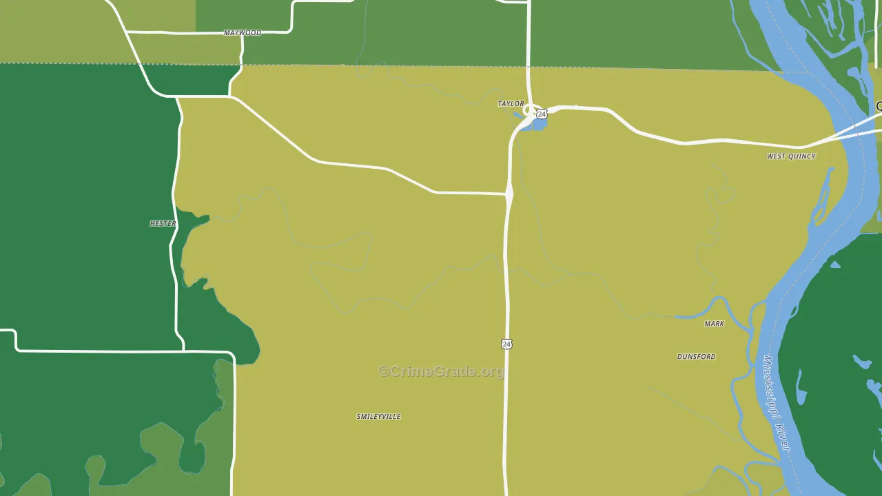 Taylor, MO Map of Vehicle Theft Rates