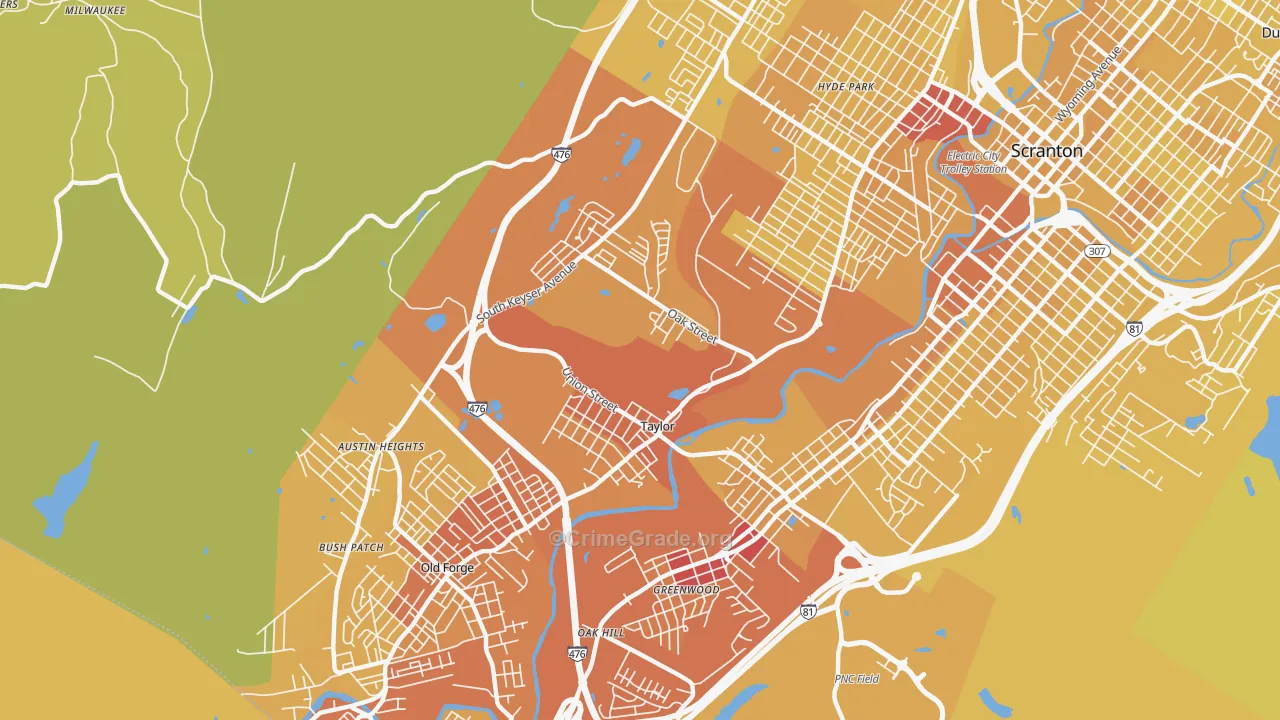 Taylor, PA Map of Vehicle Theft Rates