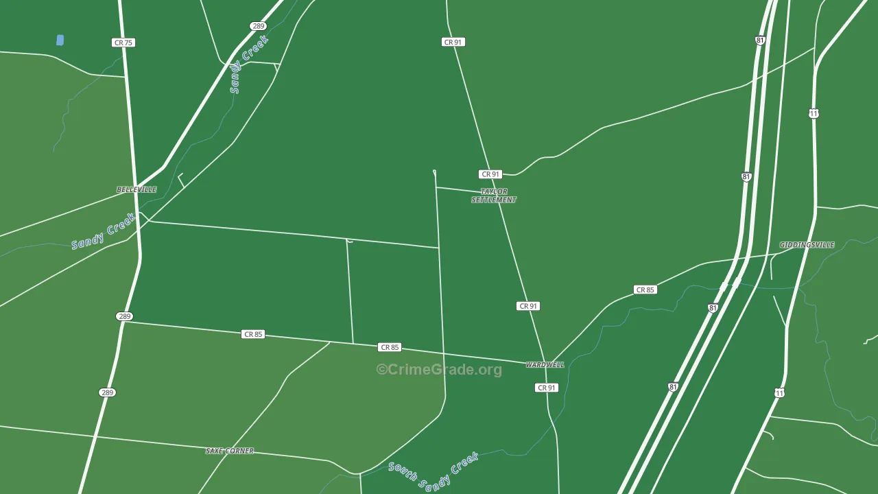 Taylor Settlement, NY Map of Vehicle Theft Rates