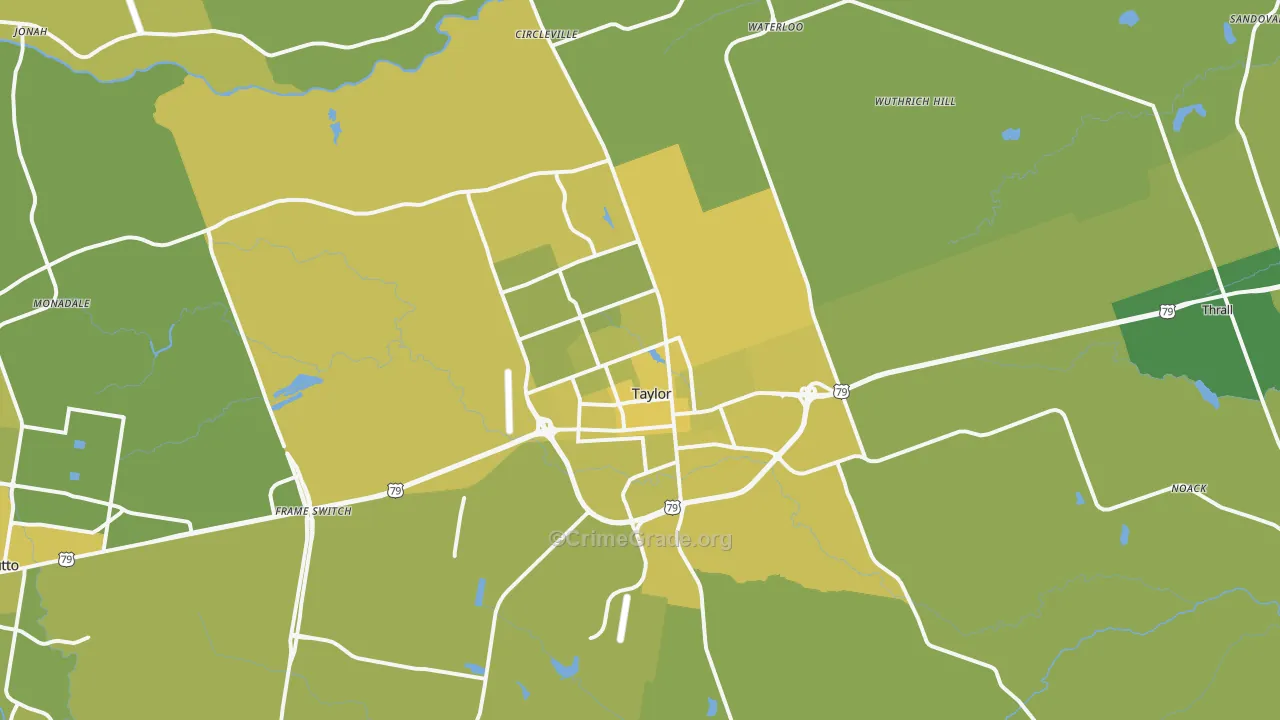 Taylor, TX Map of Vehicle Theft Rates