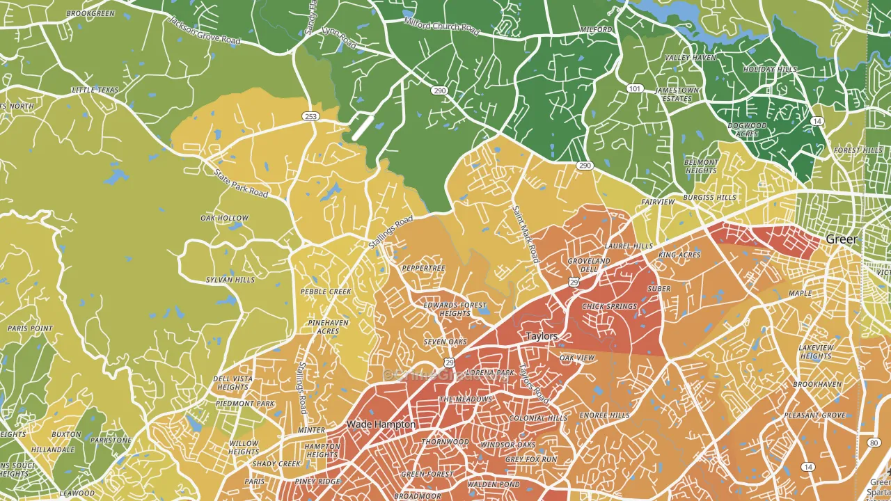 Taylors, SC Map of Vehicle Theft Rates