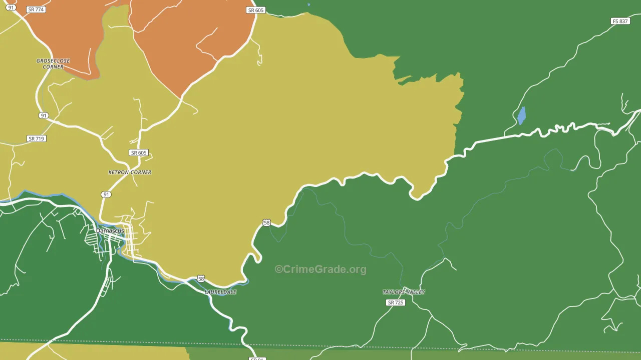 Taylors Valley, VA Map of Vehicle Theft Rates