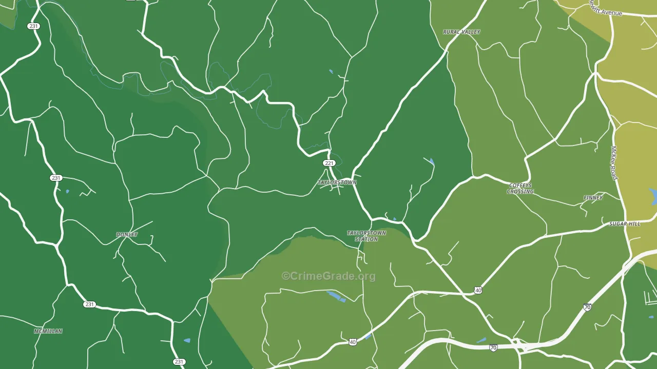 Taylorstown, PA Map of Vehicle Theft Rates