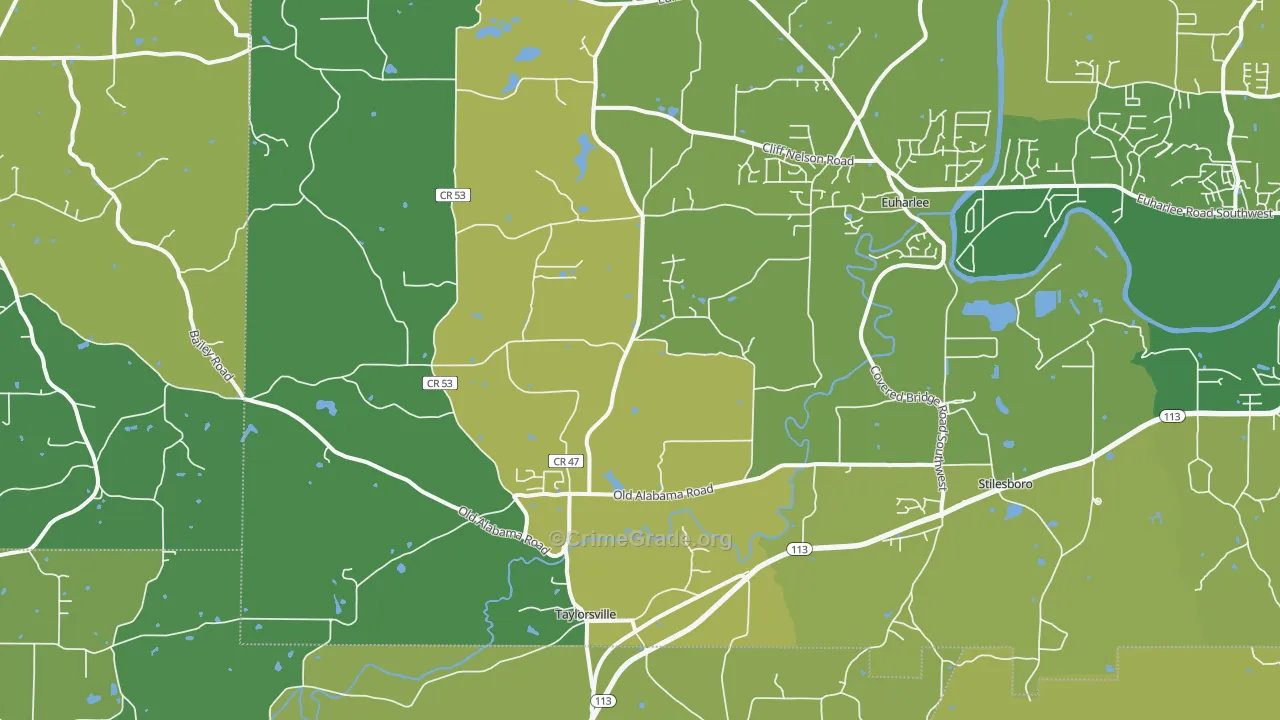 Taylorsville, GA Map of Vehicle Theft Rates