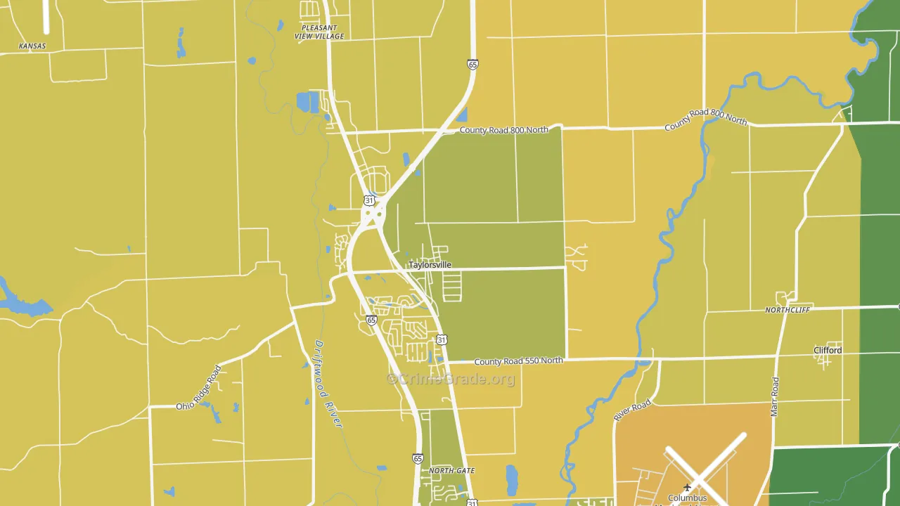 Taylorsville, IN Map of Vehicle Theft Rates