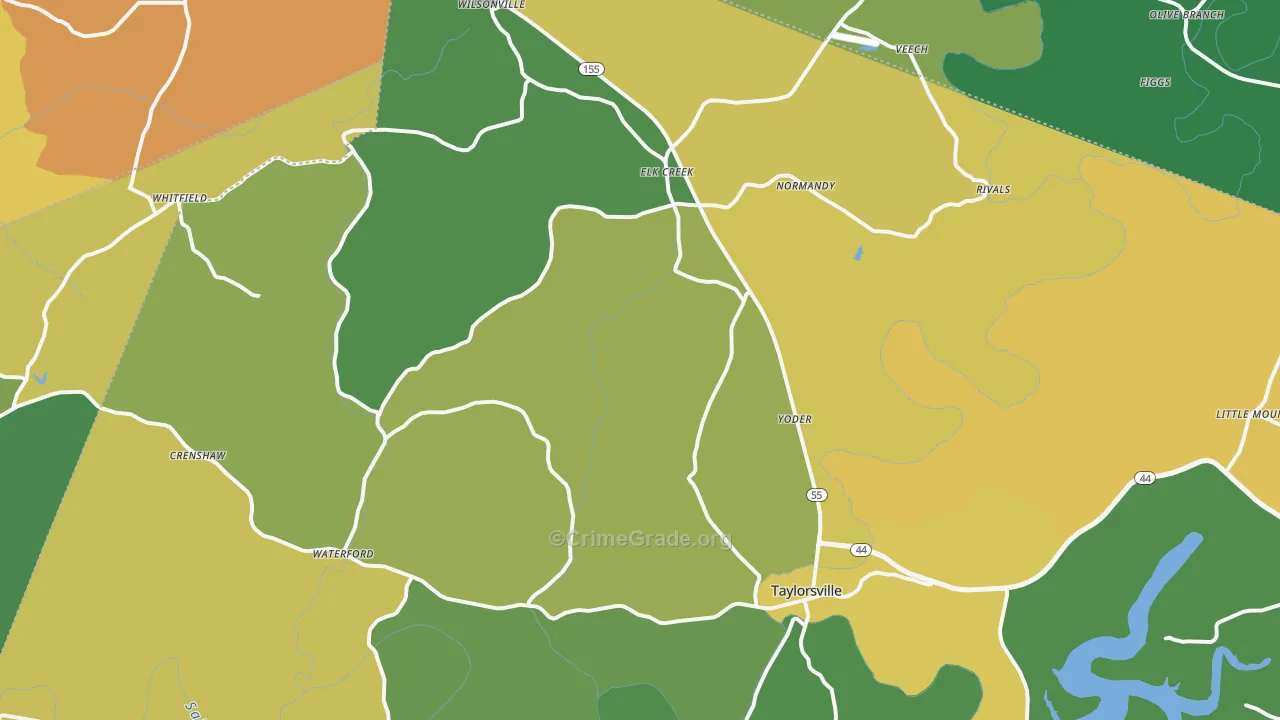 Taylorsville, KY Map of Vehicle Theft Rates