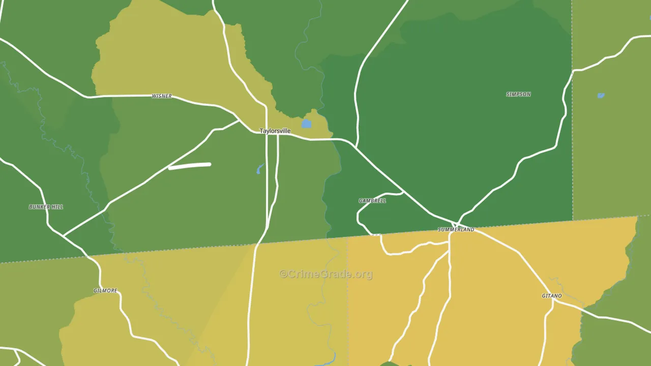 Taylorsville, MS Map of Vehicle Theft Rates
