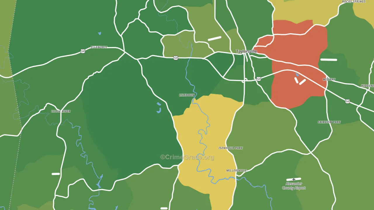 Taylorsville, NC Map of Vehicle Theft Rates