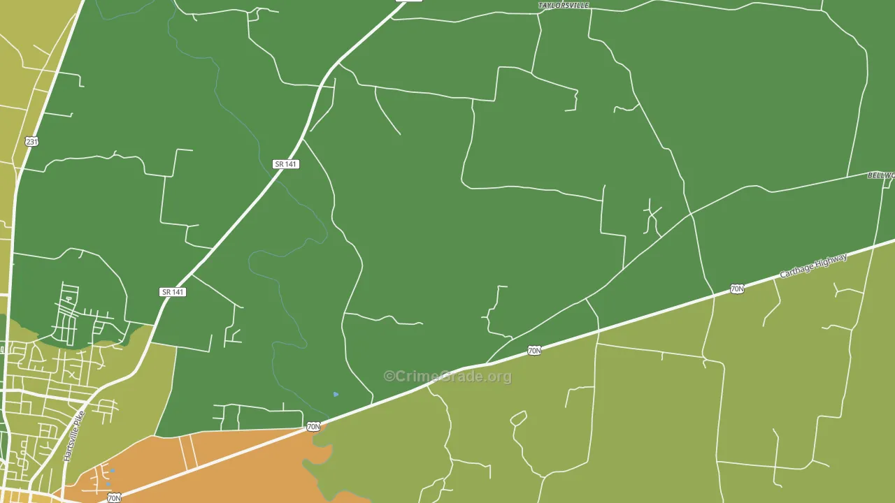 Taylorsville, TN Map of Vehicle Theft Rates