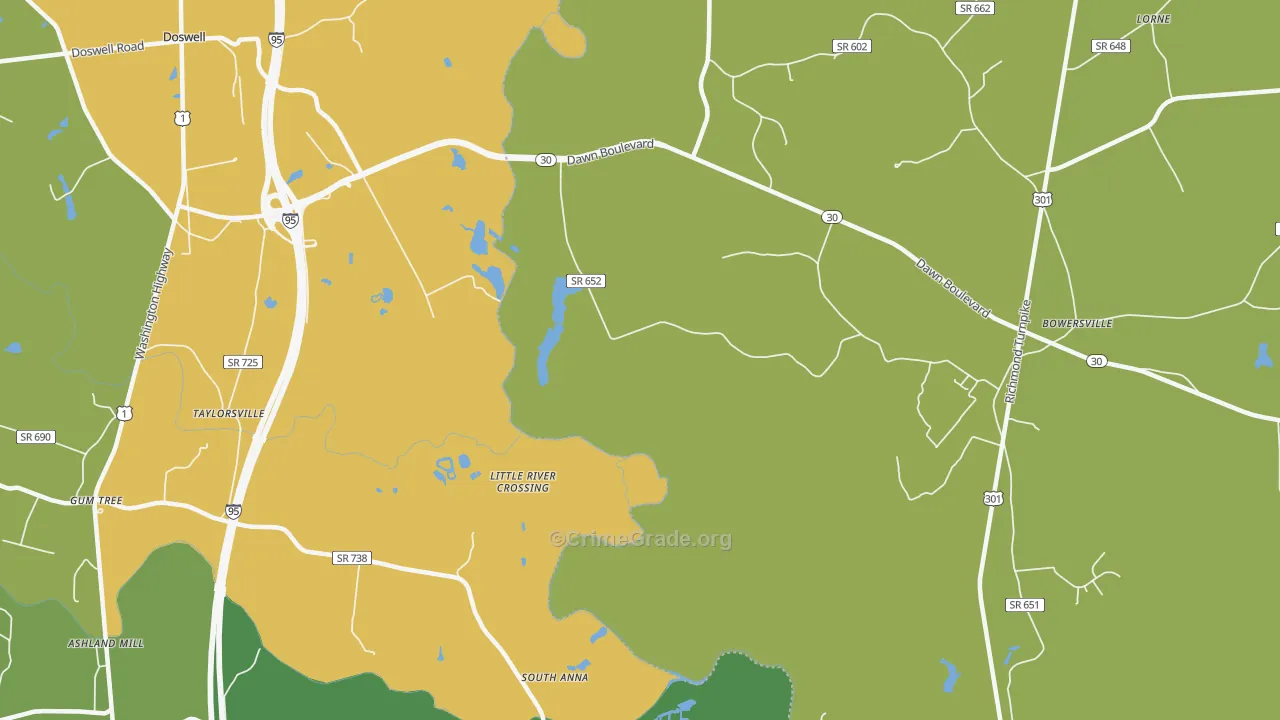 Taylorsville, VA Map of Vehicle Theft Rates