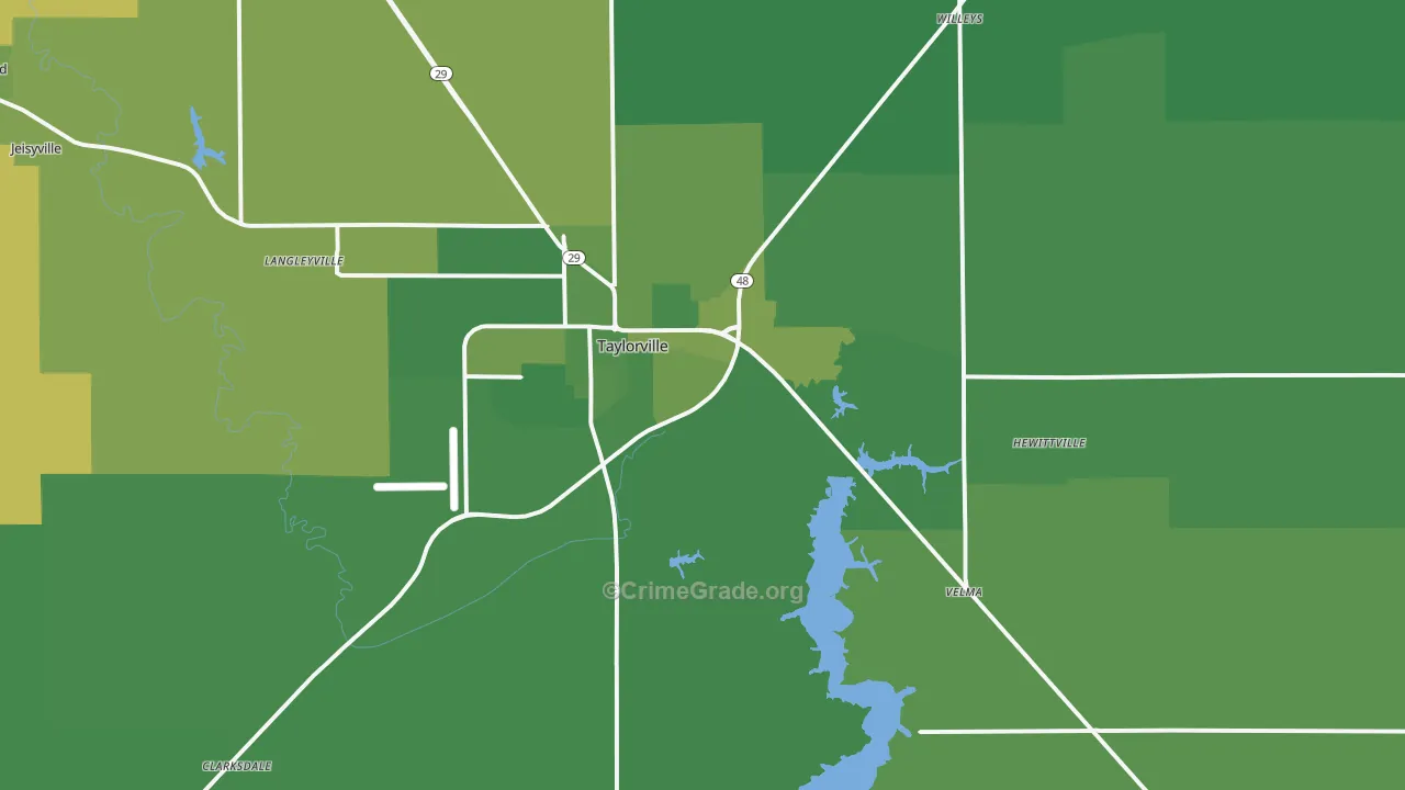 Taylorville, IL Map of Vehicle Theft Rates