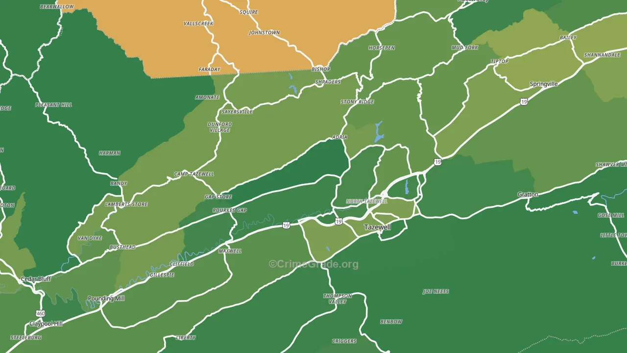 Tazewell County, VA Map of Vehicle Theft Rates