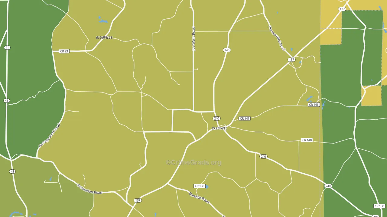 Tazewell, GA Map of Vehicle Theft Rates