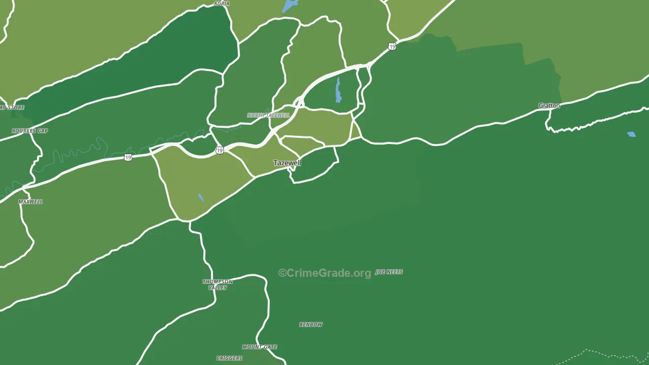 Tazewell, VA Map of Vehicle Theft Rates