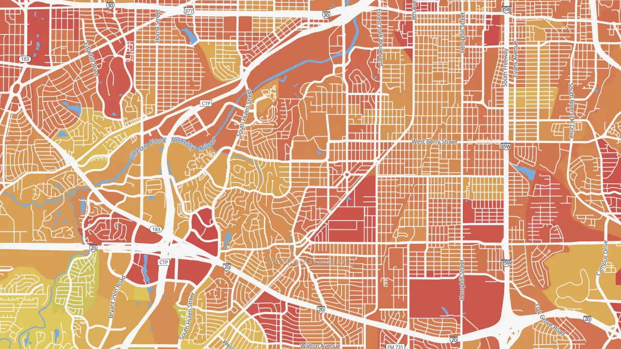TCU-West Cliff, Fort Worth, TX Map of Vehicle Theft Rates