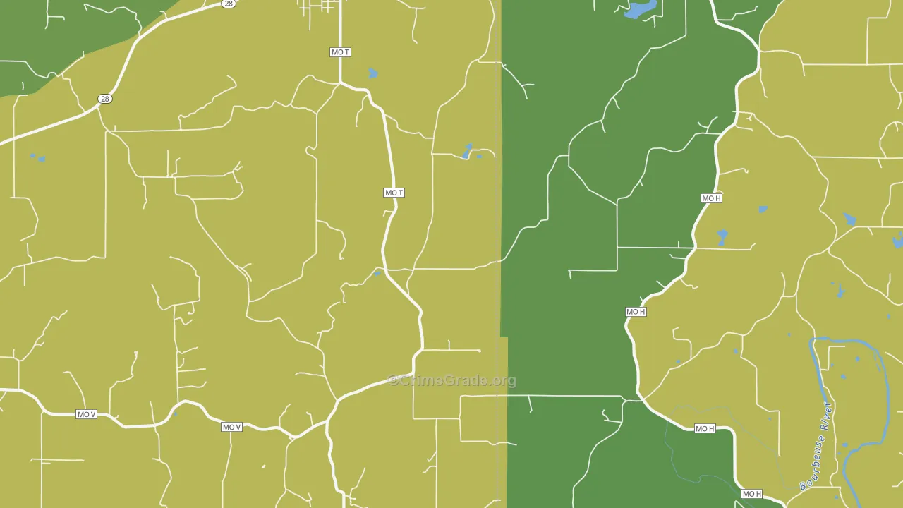 Tea, MO Map of Vehicle Theft Rates