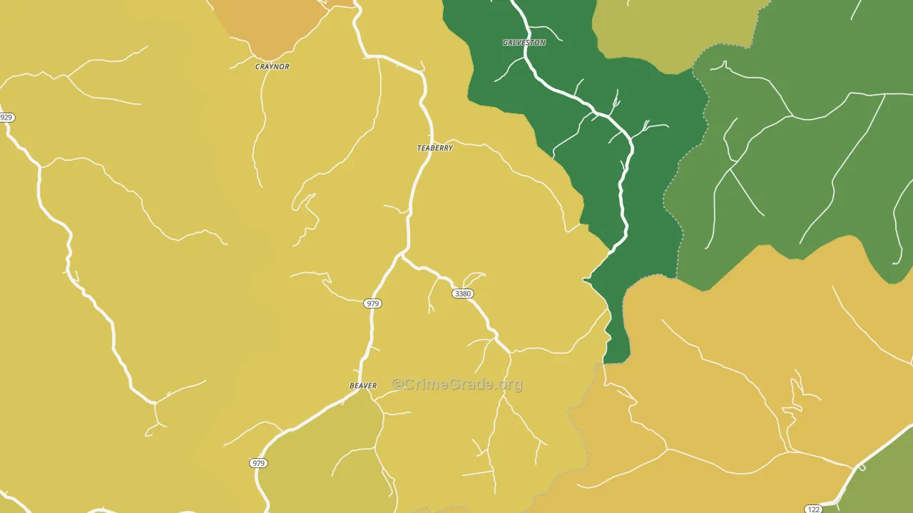 Teaberry, KY Map of Vehicle Theft Rates